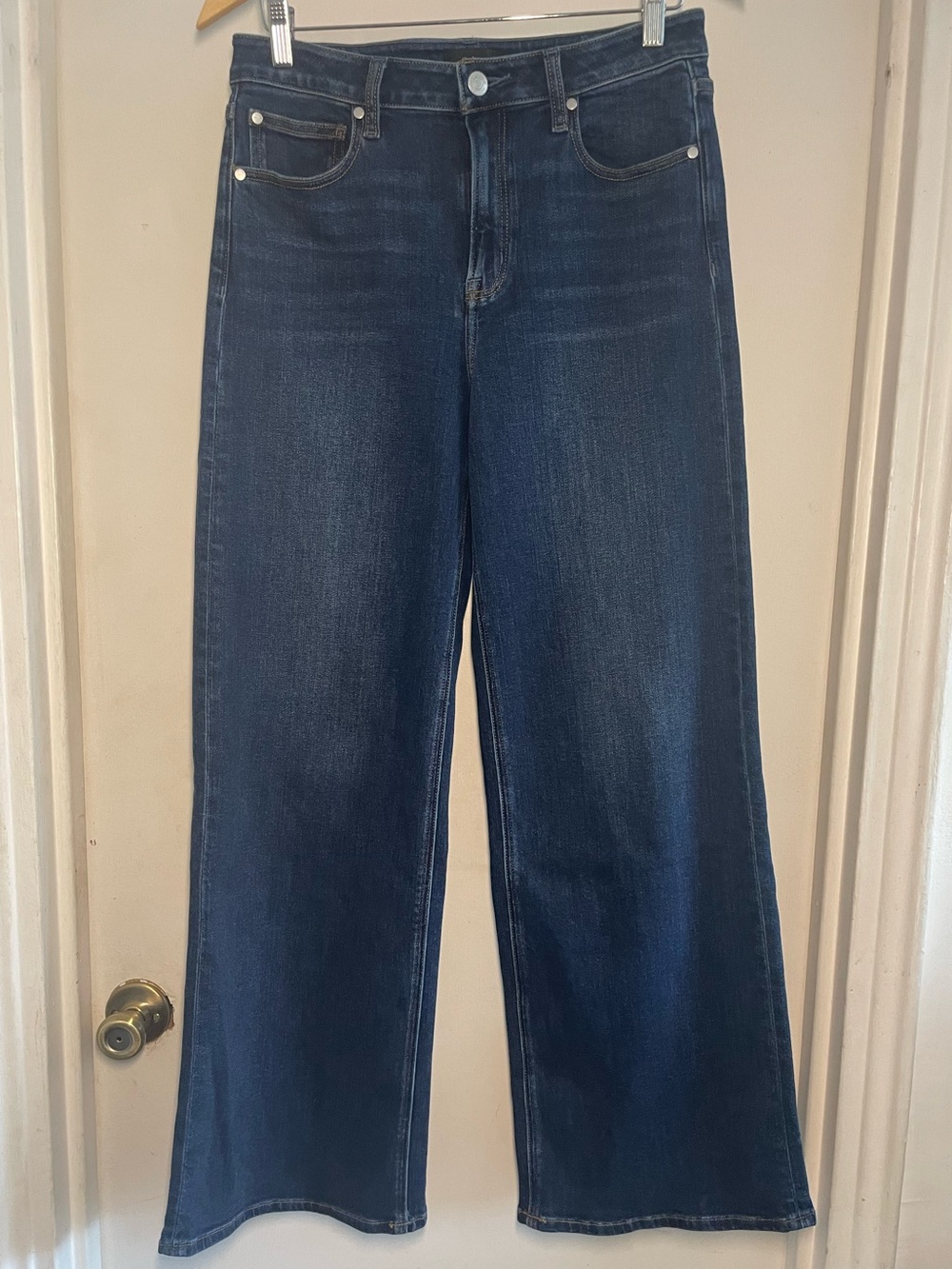 Quince Dark Wash High Rise Wide Leg Jeans 30 Stretch Organic Cotton 32" Inseam